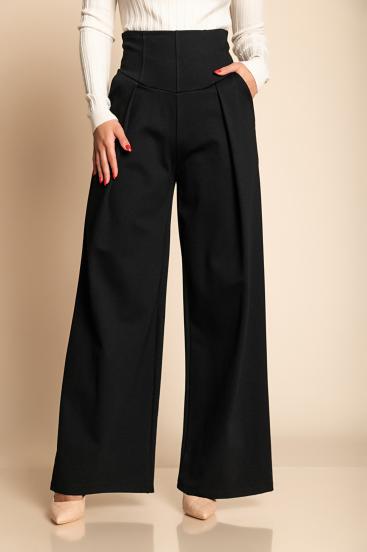 Pantalón largo elegante con cintura alta, negro