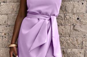 Elegante mini vestido de un hombro y falda cruzada Ireland, lila