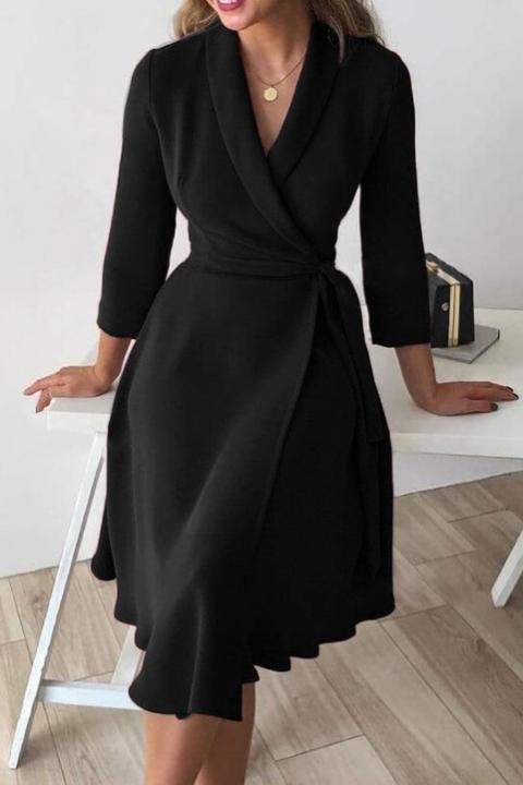 Vestido elegante con escote cruzado, cuello con solapa y mangas  3/4 Imogena, negro