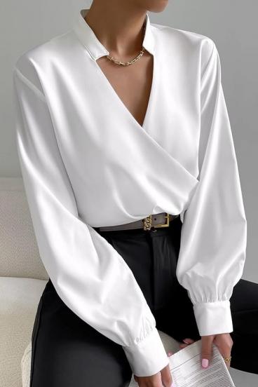 Blusa elegante con escote cruzado Belucca, blanco