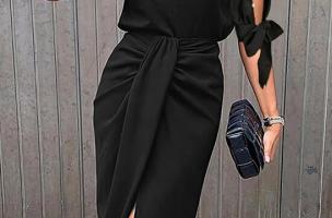 Elegante vestido midi con detalle de perlas Peppina, negro