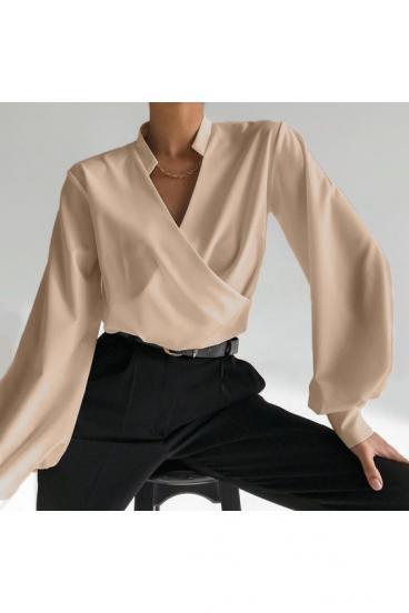 Blusa elegante con escote cruzado Belucca, beige