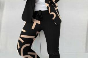 Conjunto pantalón con blazer elegante con estampado de letras Estrena, negro