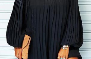 Elegante mini vestido plisado Cremona, negro