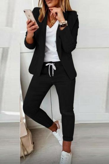 Conjunto pantalón con blazer elegante monocolor Estrena, negro