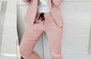 Conjunto pantalón con blazer elegante monocolor Estrena, rosa antiguo