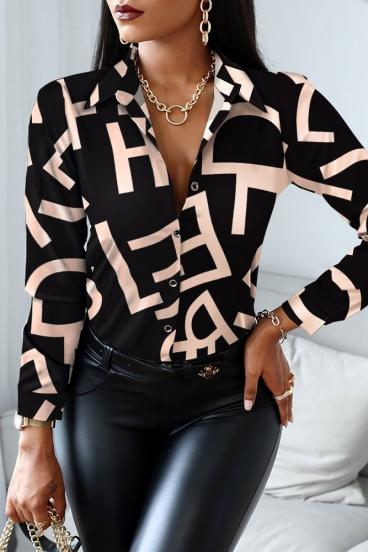 Elegante blusa con estampado de letras Medellina, negra