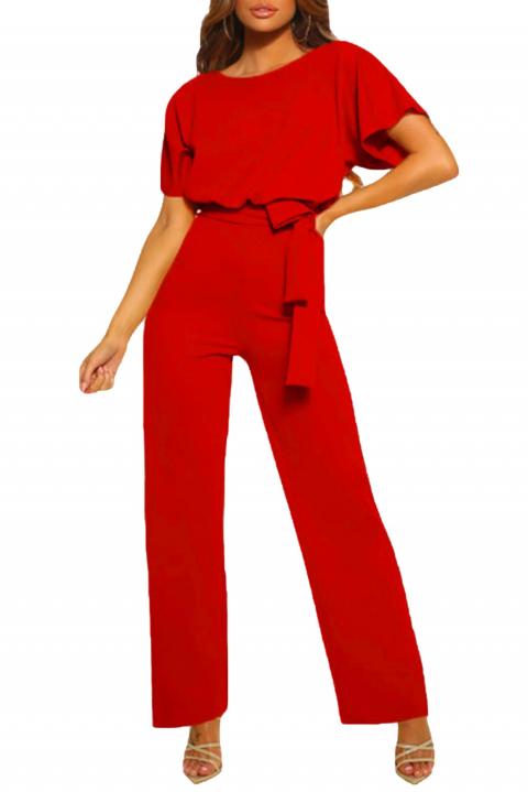 Mono de moda con pantalón largo, ancho y manga corta Nelia, rojo