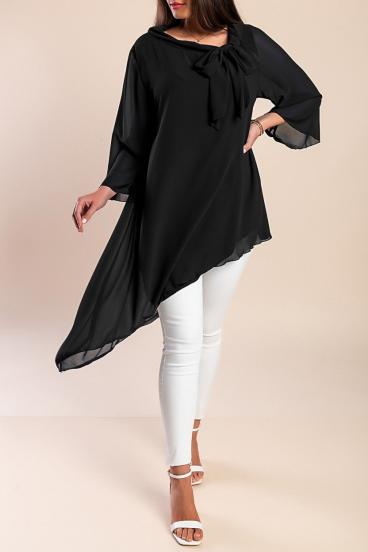 Túnica elegante semi transparente Ginette, negro