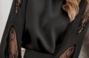 Elegante blusa con encaje Senternada, negra