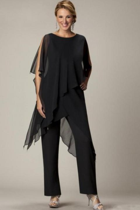 Conjunto de elegante túnica transparente y pantalón largo Claudette, negro
