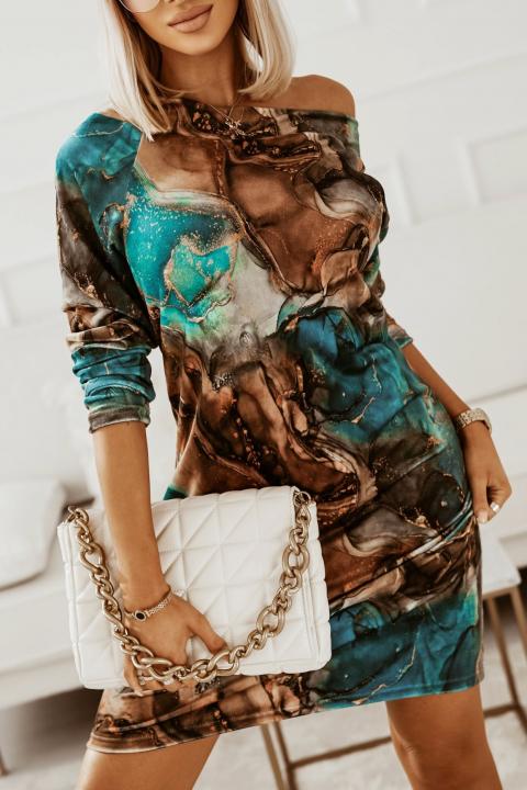 Mini vestido ajustado con estampado de moda y mangas largas Dominga, marrón-azul