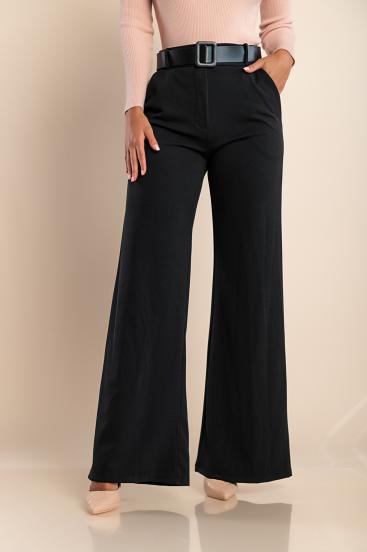 Elegante pantalón largo con cinturón Solarina, negro