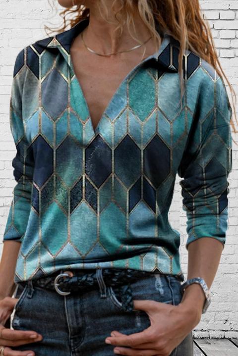 Elegante blusa de manga larga y estampado Noraha, azul claro