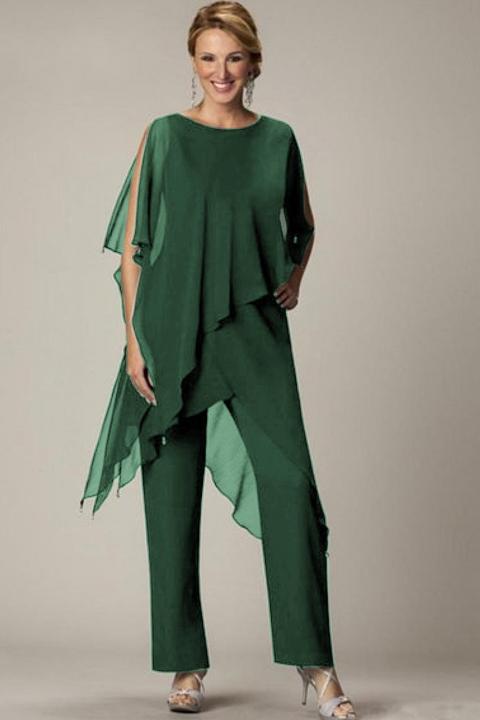 Conjunto de elegante túnica transparente y pantalón largo Claudette, verde