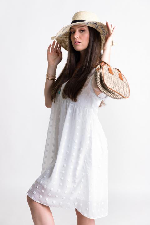 Elegante mini vestido de manga corta y motivo de lunares Amilla, blanco