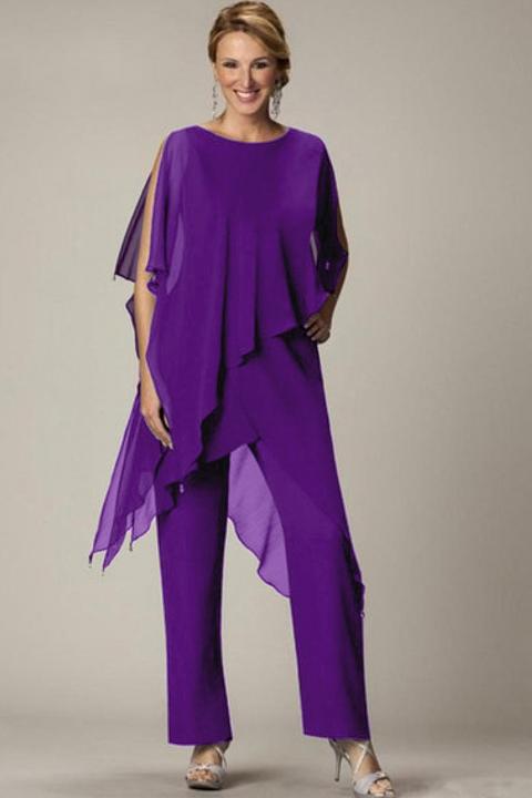 Conjunto de elegante túnica transparente y pantalón largo Claudette, violeta