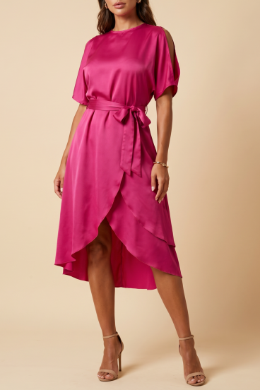 Elegante vestido midi con aberturas Thiena, fucsia
