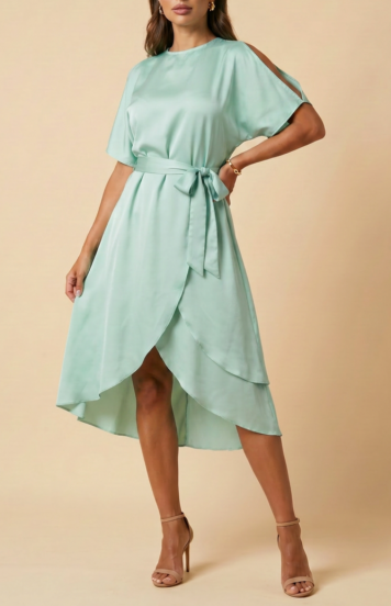 Elegante vestido midi con aberturas Thiena, menta