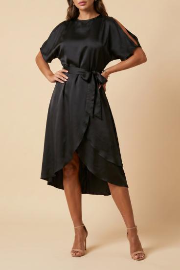 Elegante vestido midi con aberturas Thiena, negro