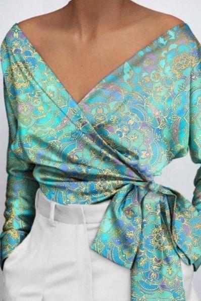 Elegante blusa con estampado Roveretta, azul claro