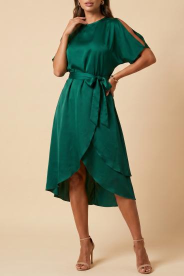 Elegante vestido midi con aberturas Thiena, verde