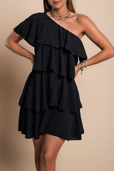 Mini vestido elegante con volantes Liona, negro
