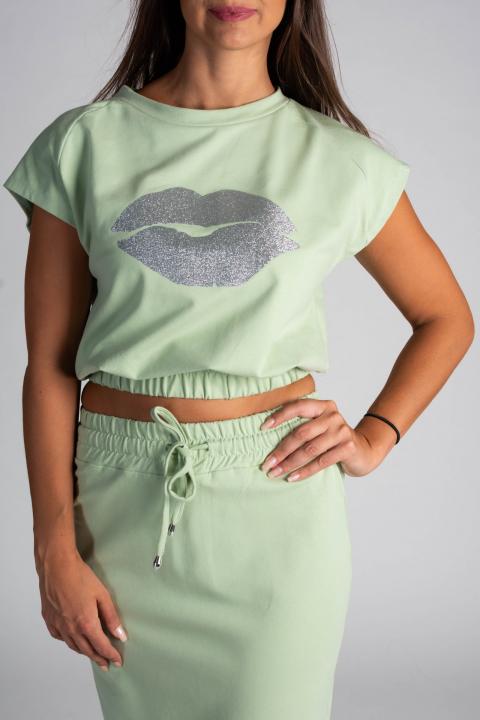 Conjunto de camiseta corta con estampado y falda Cleofe, menta