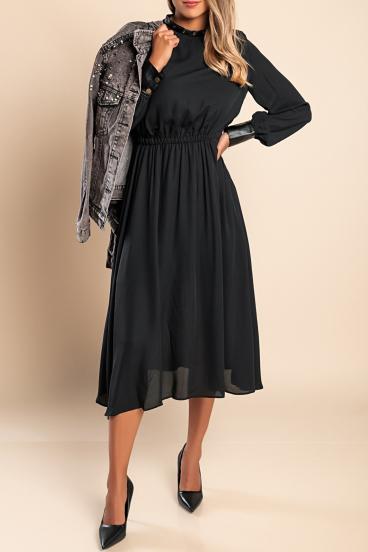 Vestido midi elegante con detalle de piel sintética Plana, negro