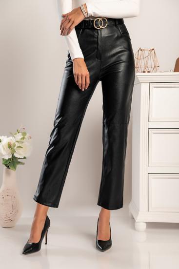 Elegante pantalón de cuero artificial Vinyola, negro