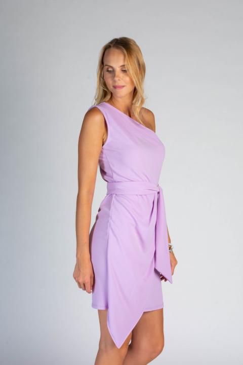 Elegante mini vestido de un hombro y falda cruzada Ireland, lila