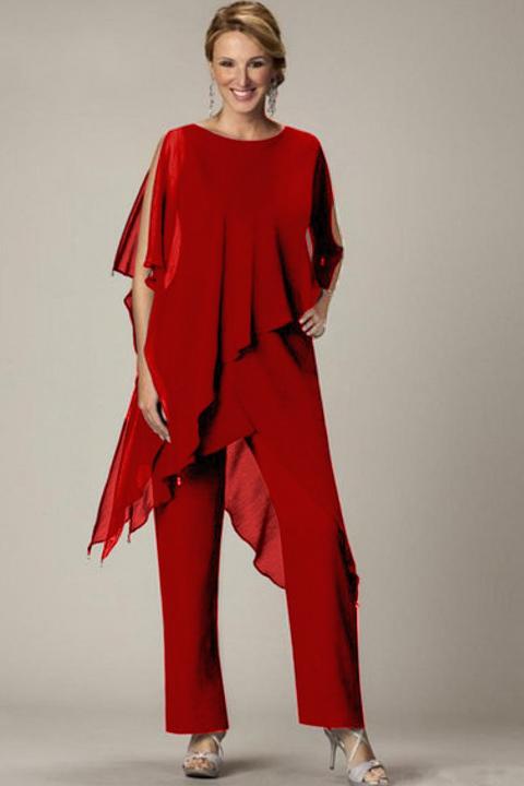 Conjunto de elegante túnica transparente y pantalón largo Claudette, rojo
