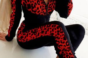 Conjunto de chándal con estampado de leopardo Segovia, rojo