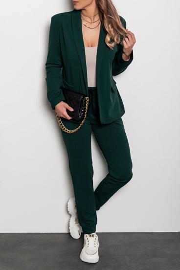 Conjunto pantalón con blazer elegante monocolor Estrena, verde