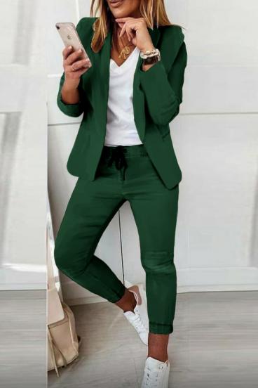 Conjunto pantalón con blazer elegante monocolor Estrena, verde