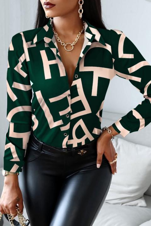 Elegante blusa con estampado de letras Medellina, verde
