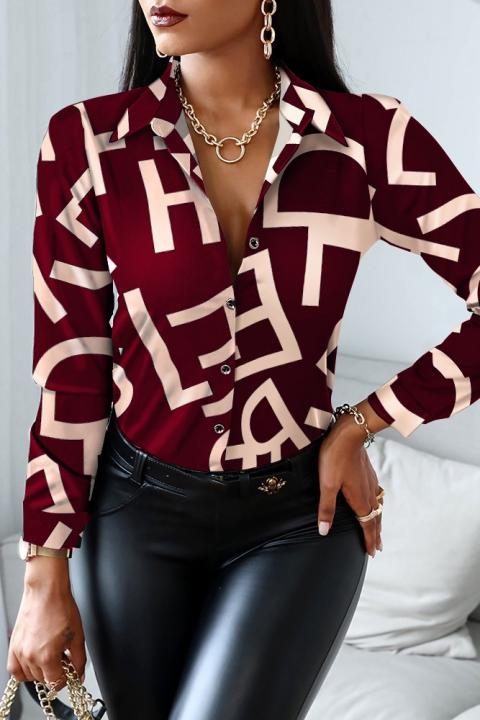 Elegante blusa con estampado de letras Medellina, burdeos