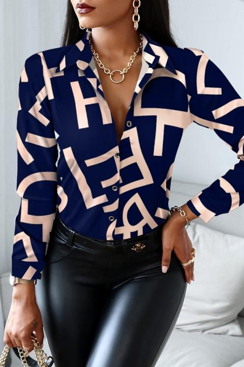 Elegante blusa con estampado de letras Medellina, azul