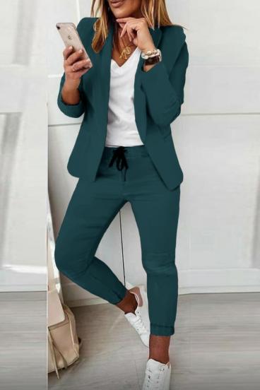 Conjunto pantalón con blazer elegante monocolor Estrena, petróleo