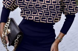 Mini vestido elegante con estampado geométrico Lenta, azul oscuro