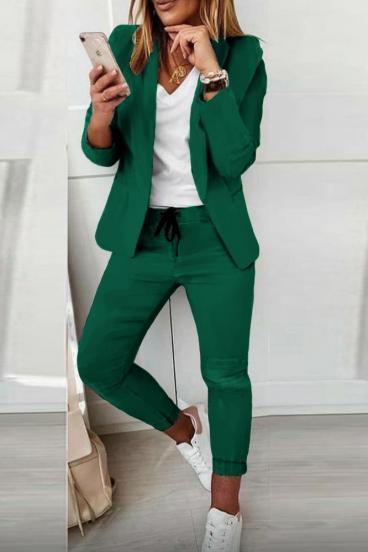 Conjunto pantalón con blazer elegante monocolor Estrena, verde claro