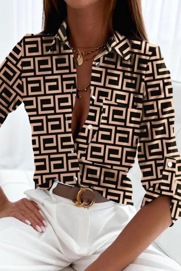 Elegante blusa con estampado geométrico Lavlenta, negra y beige