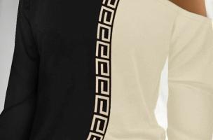 Camiseta con estampado geométrico Nelyna, negra y beige