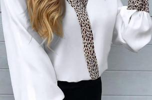 Blusa elegante con estampado de leopardo Polina, blanco