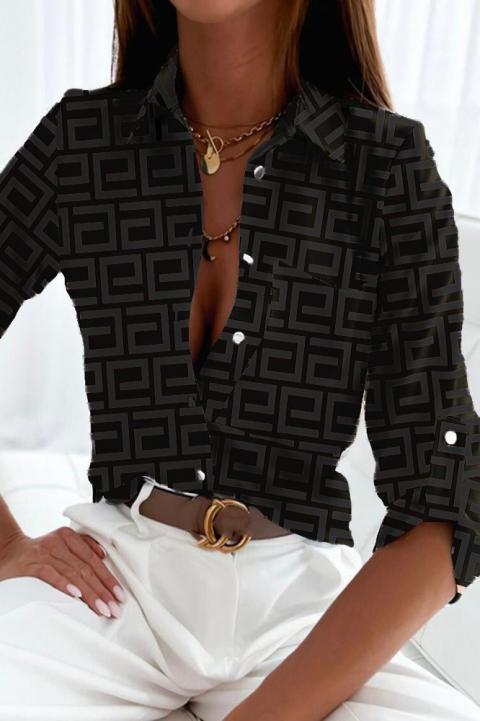Elegante blusa con estampado geométrico Lavlenta, negra