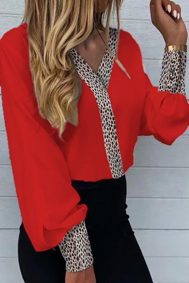 Blusa elegante con estampado de leopardo Polina, rojo