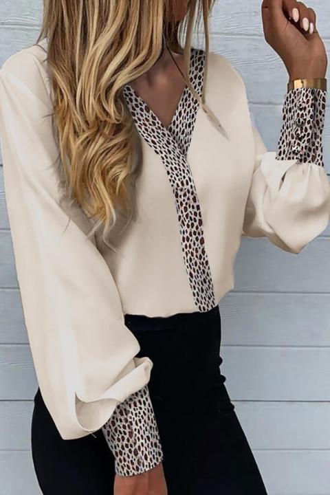 Blusa elegante con estampado de leopardo Polina, beige