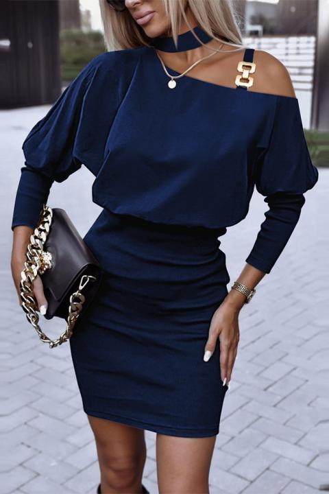 Mini vestido elegante con escote asimétrico Verrina, azul oscuro