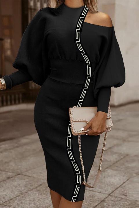 Elegante vestido midi con estampado geométrico, negro