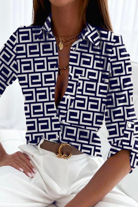 Elegante blusa con estampado geométrico Lavlenta, azul oscuro